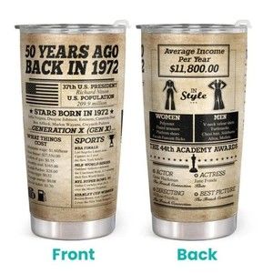Turning 50 Years Old - 20 Oz Tumbler - Happy 50th Birthday Gift 1972
